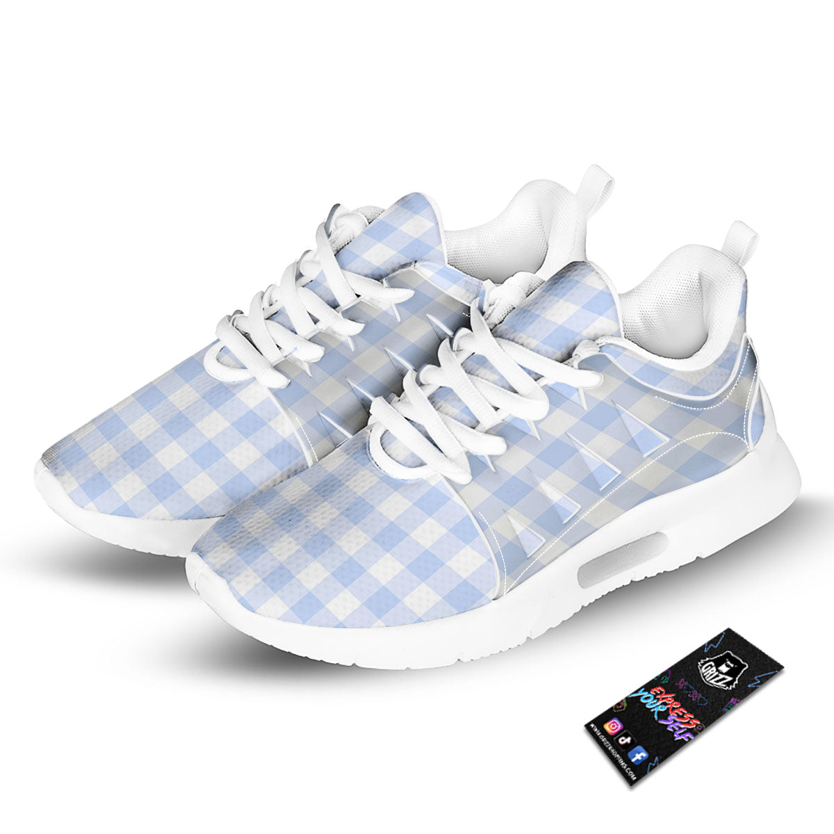 Blue Cornflower And White Gingham Print Tennis Shoes-grizzshop