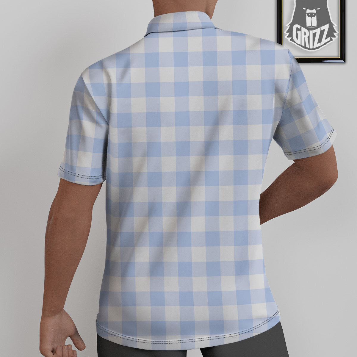 Blue Cornflower And White Gingham Print Untucked Shirts-grizzshop