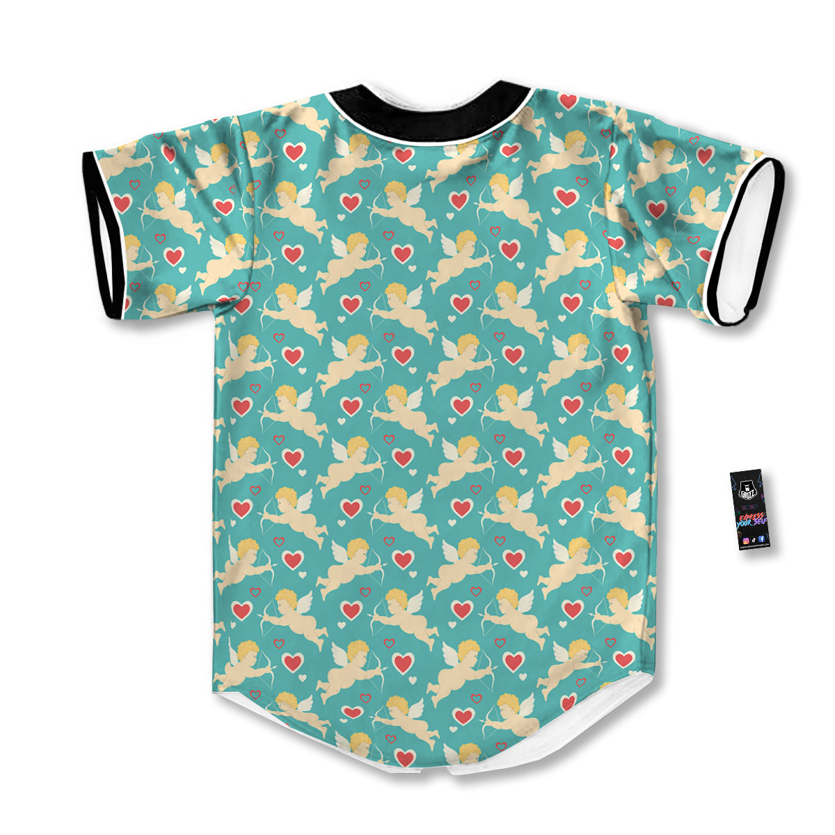 Blue Cupid And Heart Print Pattern Baseball Jersey-grizzshop