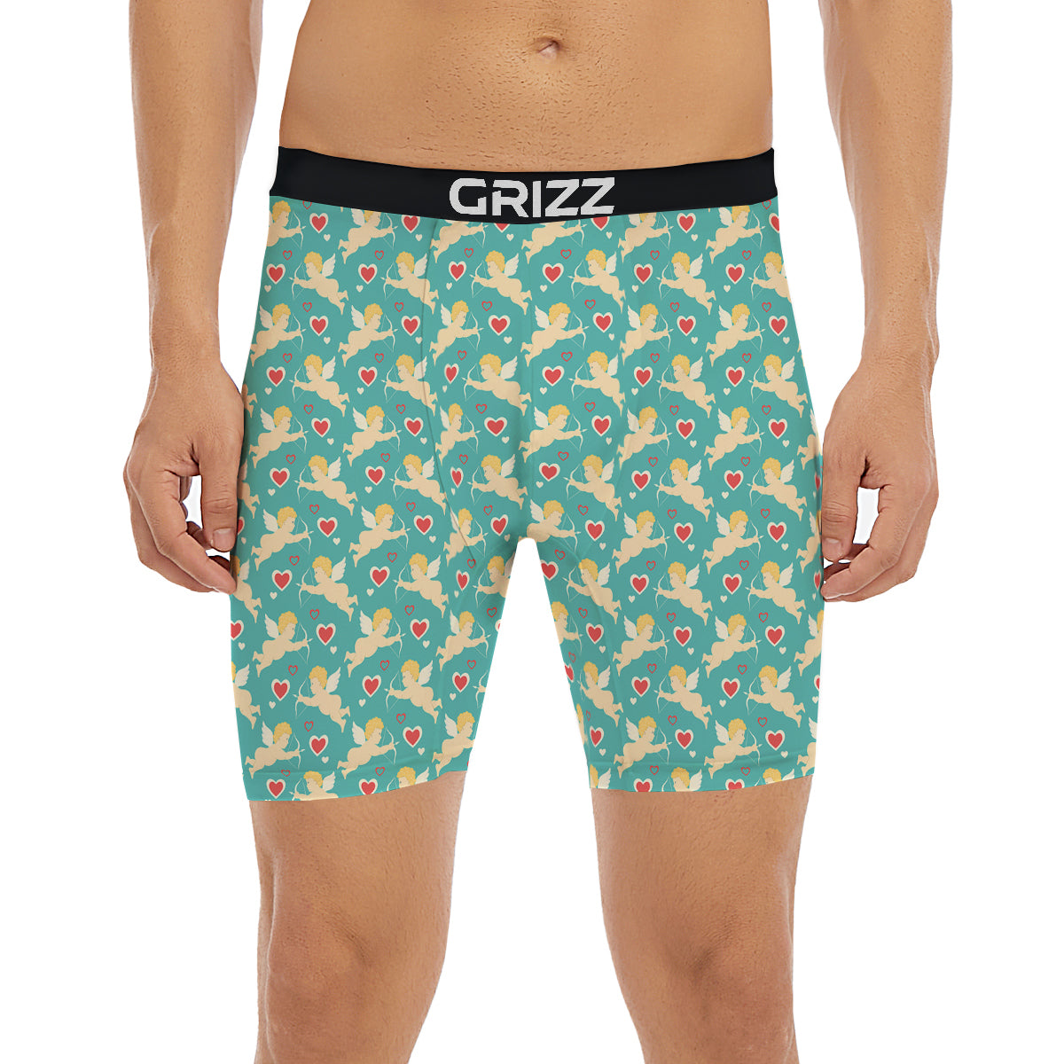 Blue Cupid And Heart Print Pattern Boxer Briefs-grizzshop