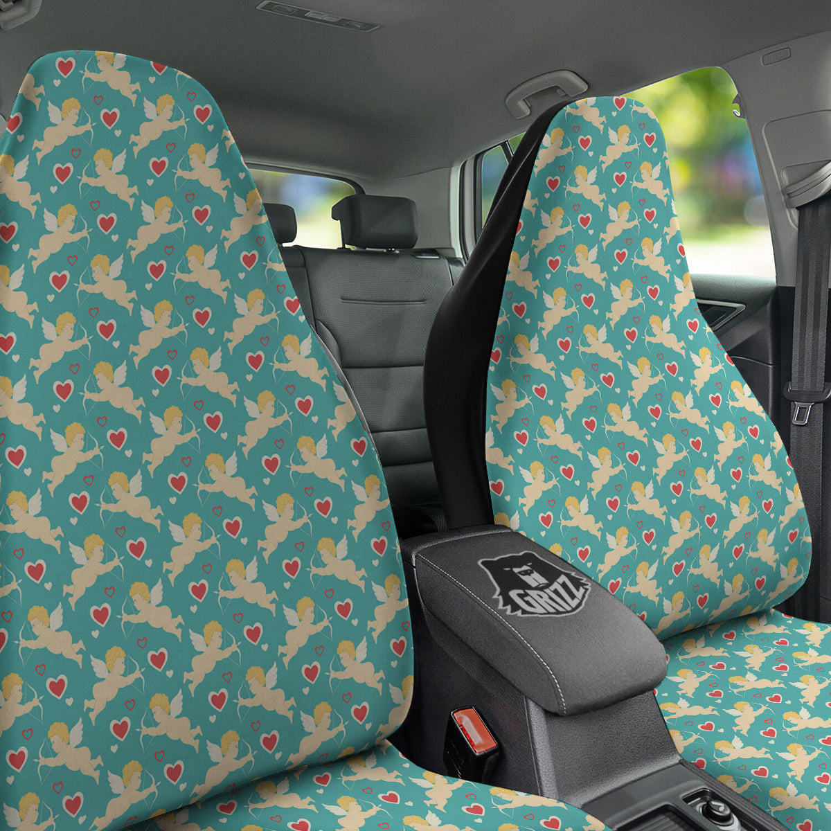 Blue Cupid And Heart Print Pattern Car Seat Covers-grizzshop