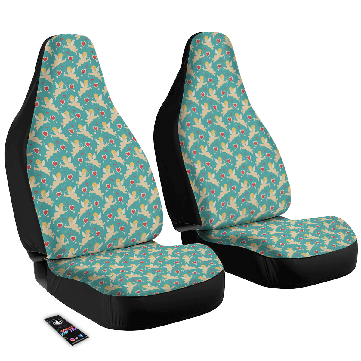 Blue Cupid And Heart Print Pattern Car Seat Covers-grizzshop