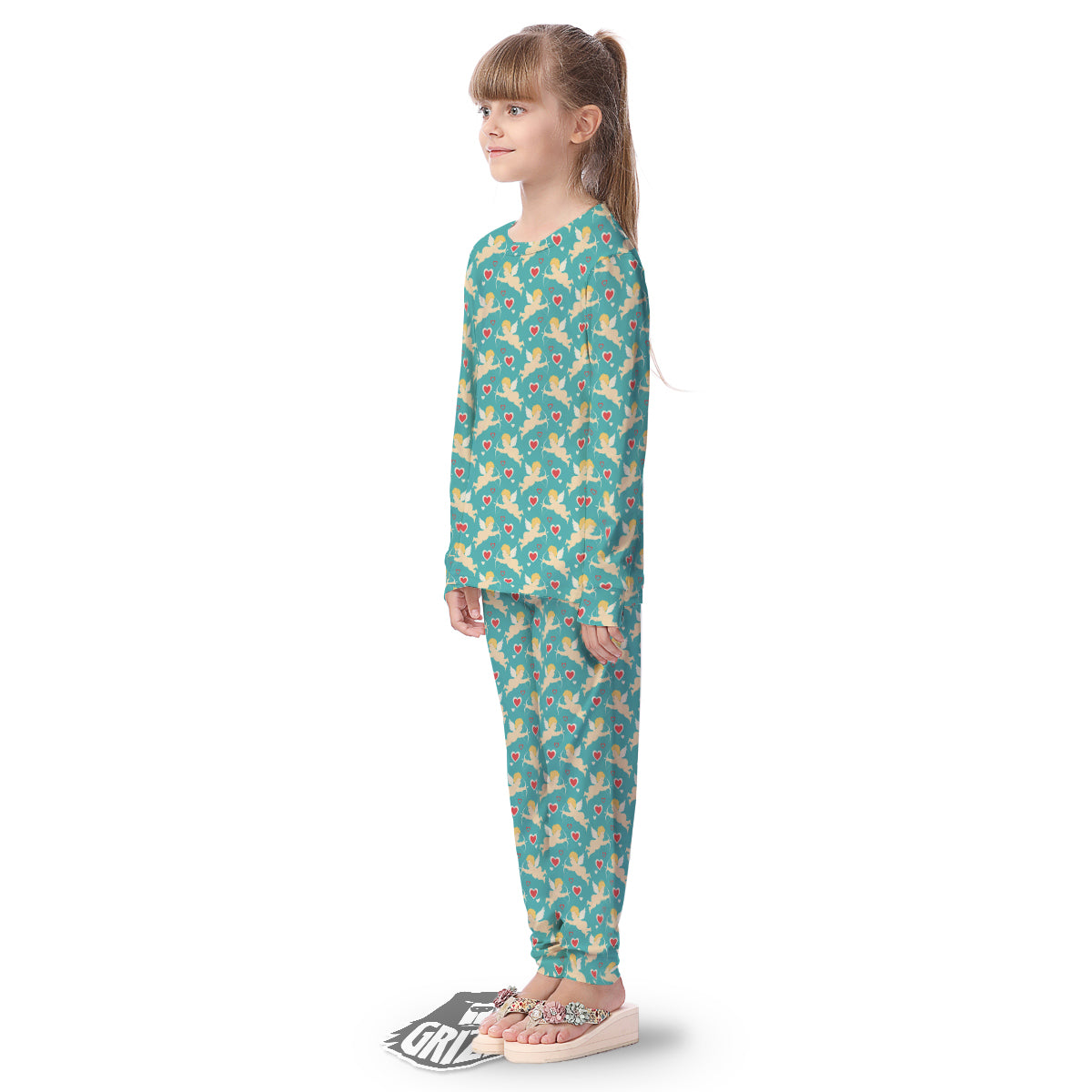 Blue Cupid And Heart Print Pattern Kid's Pajamas-grizzshop