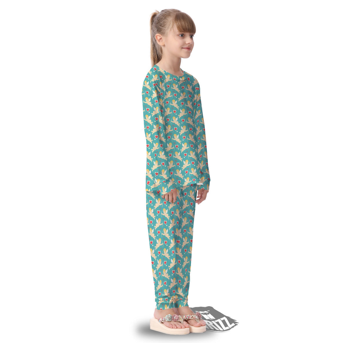 Blue Cupid And Heart Print Pattern Kid's Pajamas-grizzshop