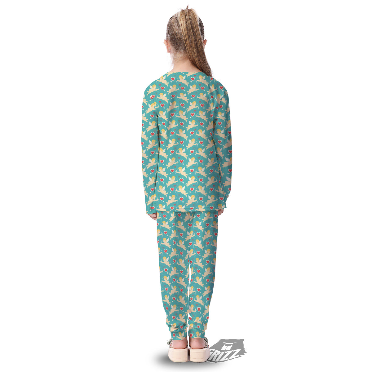 Blue Cupid And Heart Print Pattern Kid's Pajamas-grizzshop