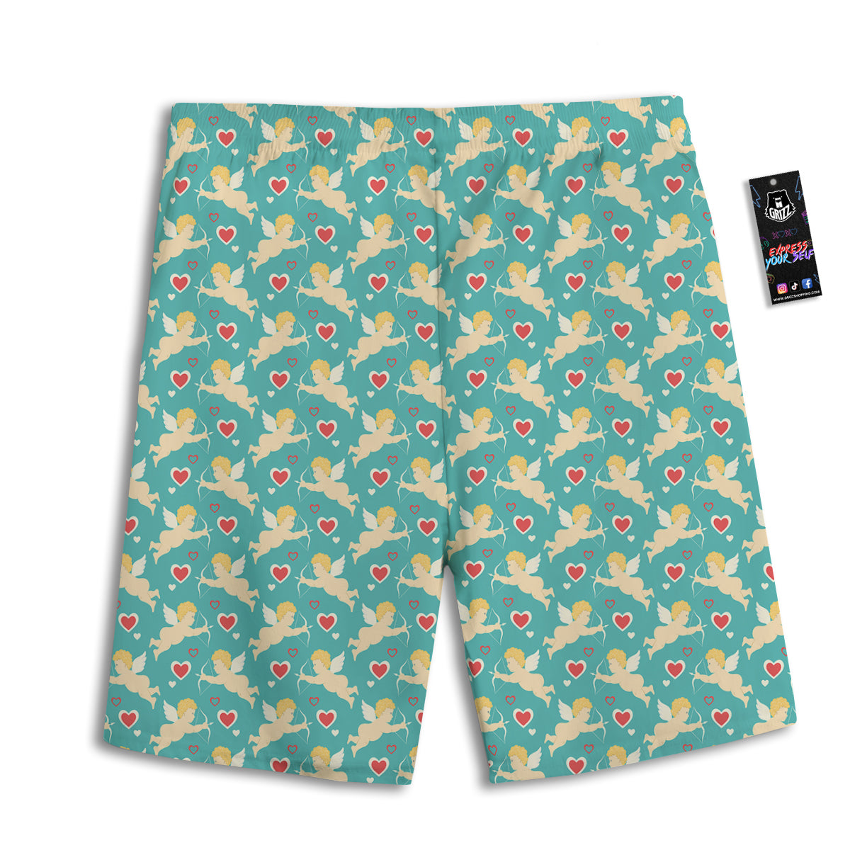 Blue Cupid And Heart Print Pattern Men's Athletic Shorts