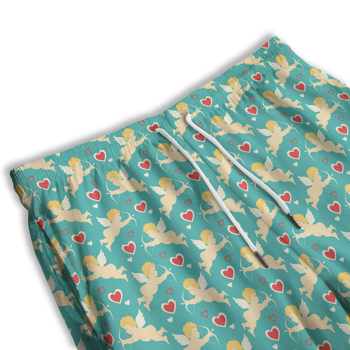 Blue Cupid And Heart Print Pattern Men's Athletic Shorts