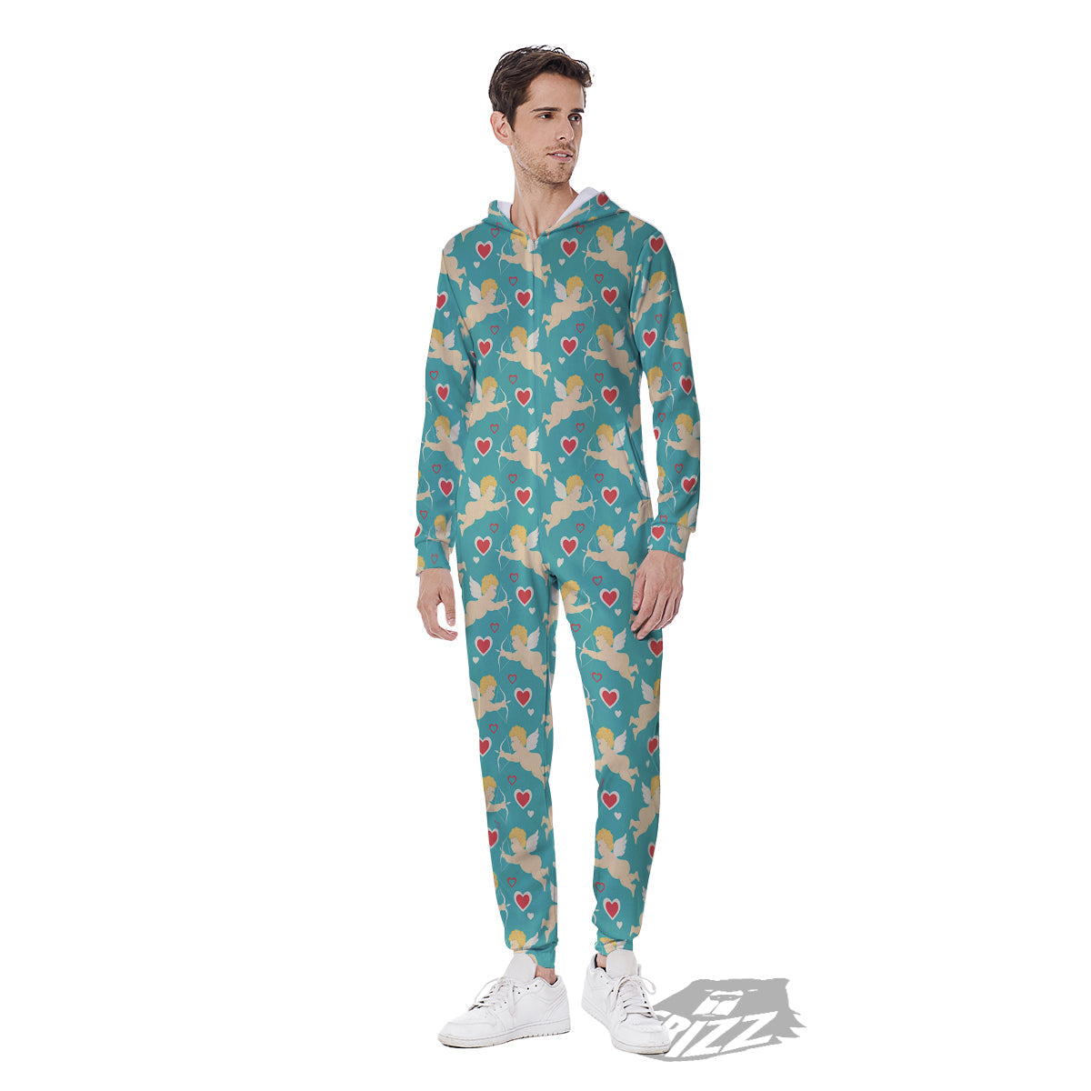 Blue Cupid And Heart Print Pattern Men's Jumpsuit-grizzshop