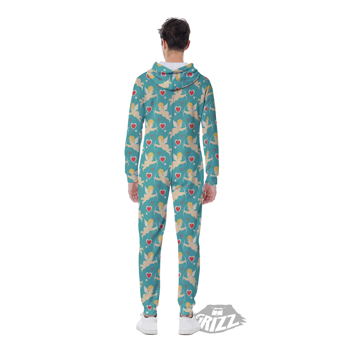 Blue Cupid And Heart Print Pattern Men's Jumpsuit-grizzshop