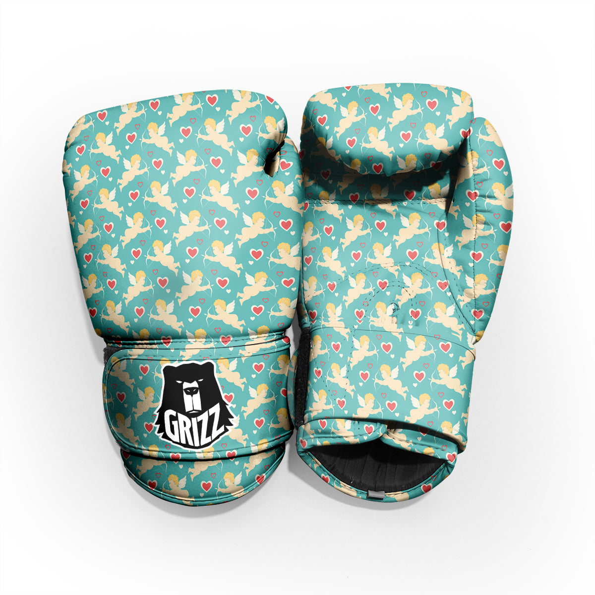 Blue Cupid And Heart Print Pattern Pro Boxing Glove