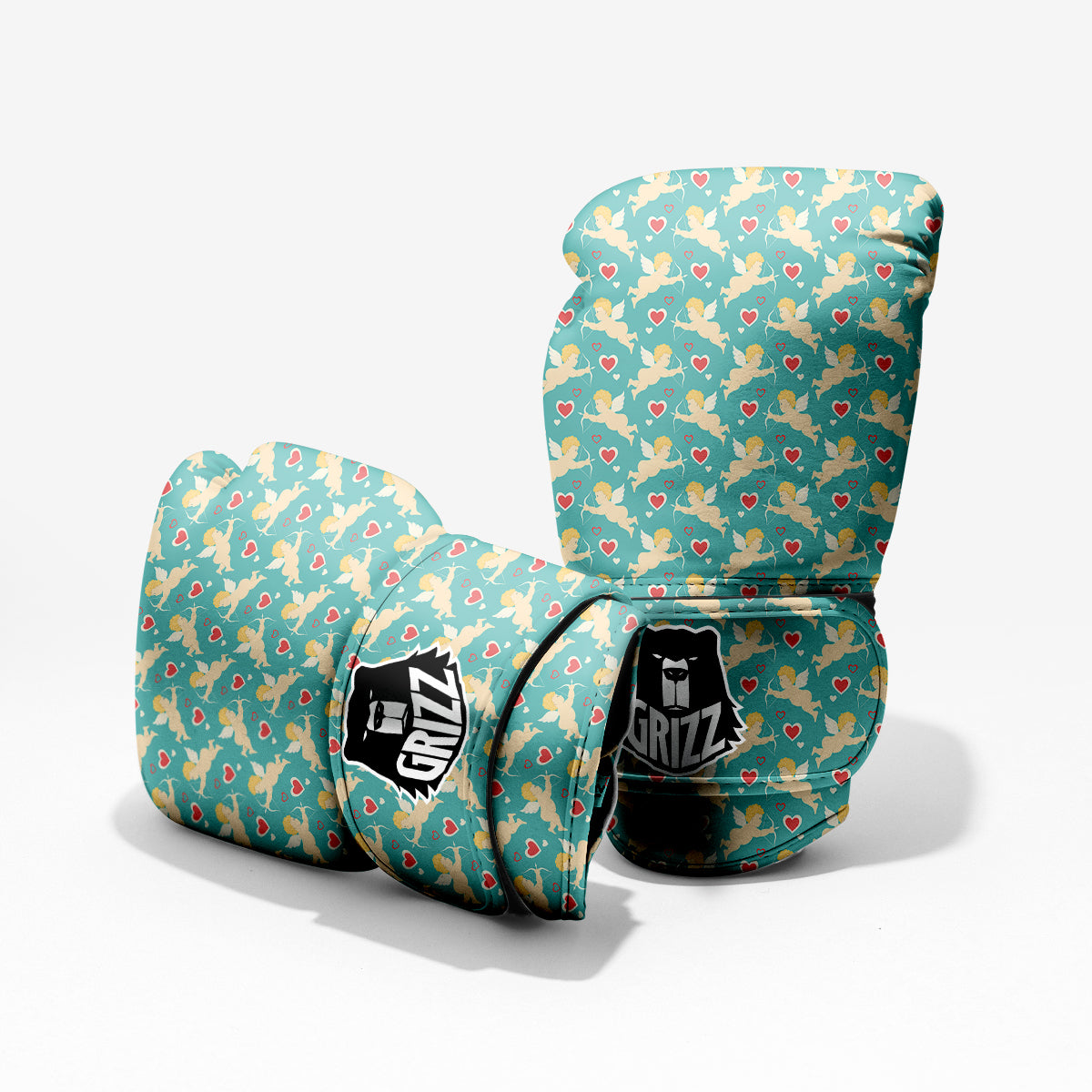 Blue Cupid And Heart Print Pattern Pro Boxing Glove