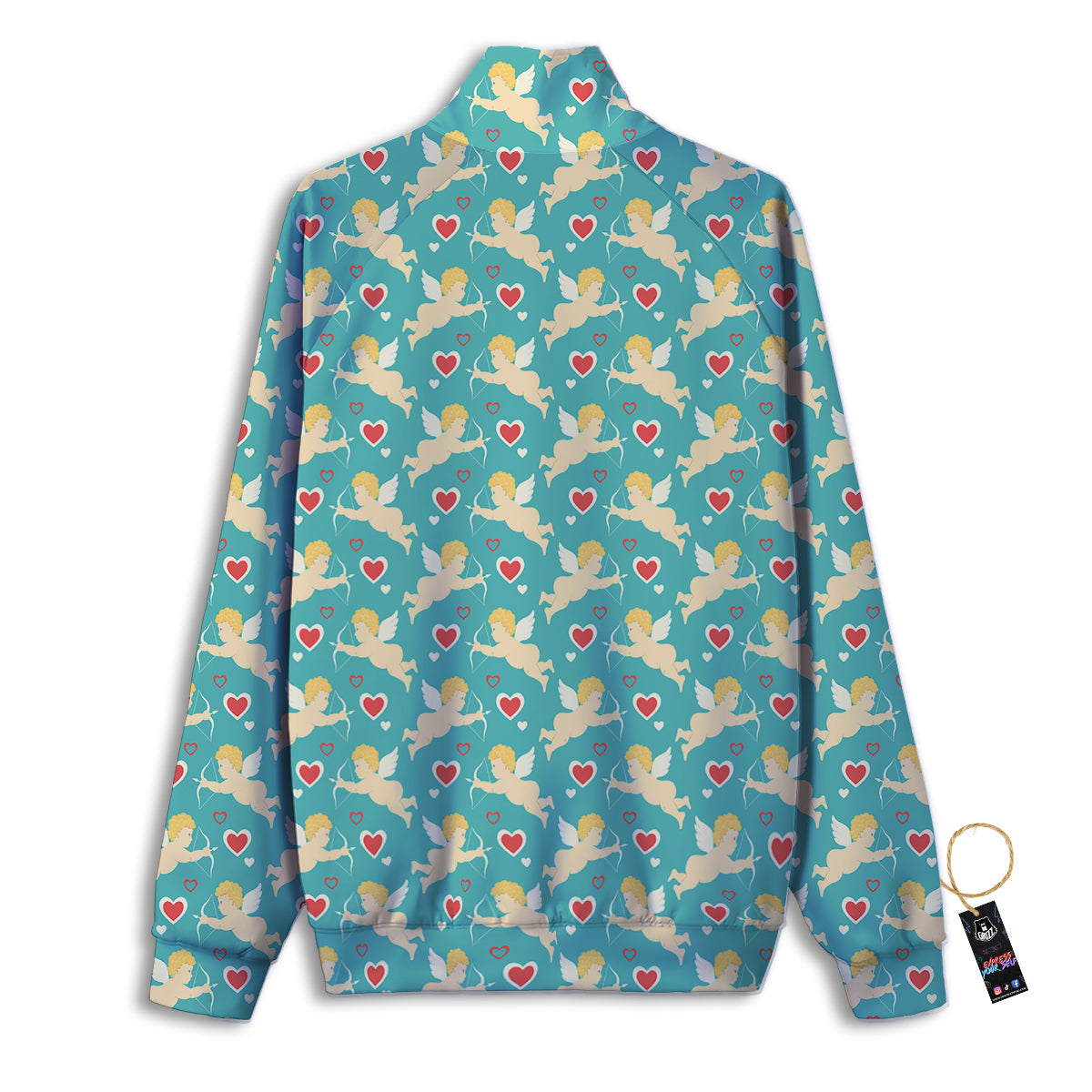 Blue Cupid And Heart Print Pattern Track Jacket-grizzshop