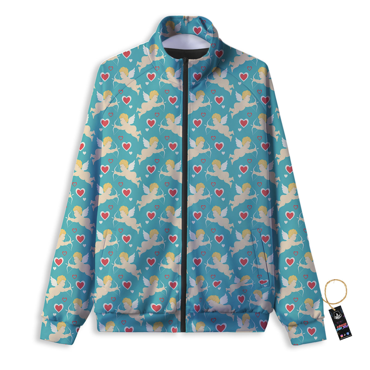Blue Cupid And Heart Print Pattern Track Jacket-grizzshop