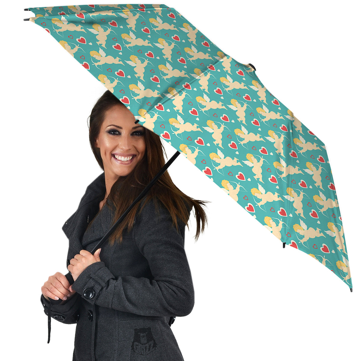 Blue Cupid And Heart Print Pattern Umbrella-grizzshop
