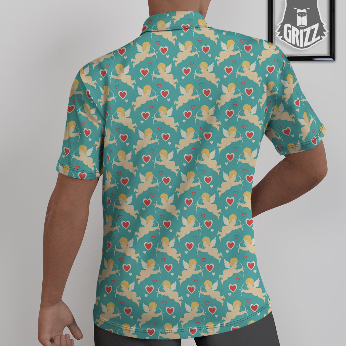 Blue Cupid And Heart Print Pattern Untucked Shirts-grizzshop
