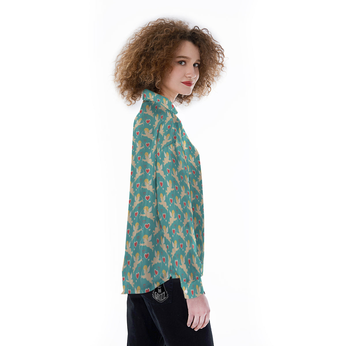 Blue Cupid And Heart Print Pattern Women's Long Sleeve Shirts-grizzshop