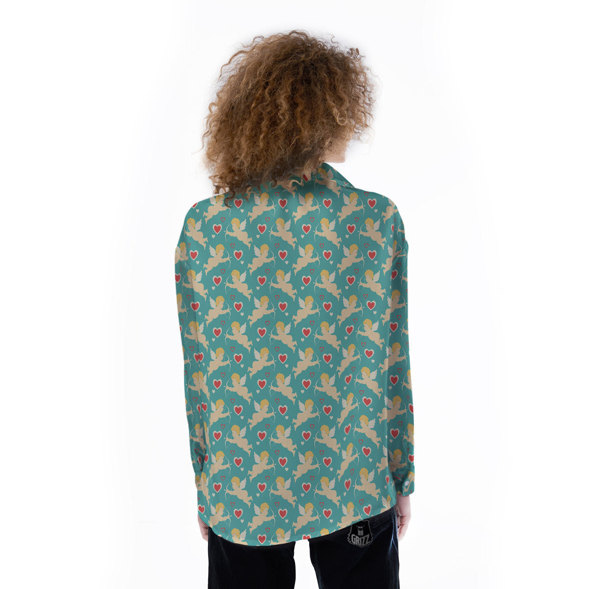 Blue Cupid And Heart Print Pattern Women's Long Sleeve Shirts-grizzshop