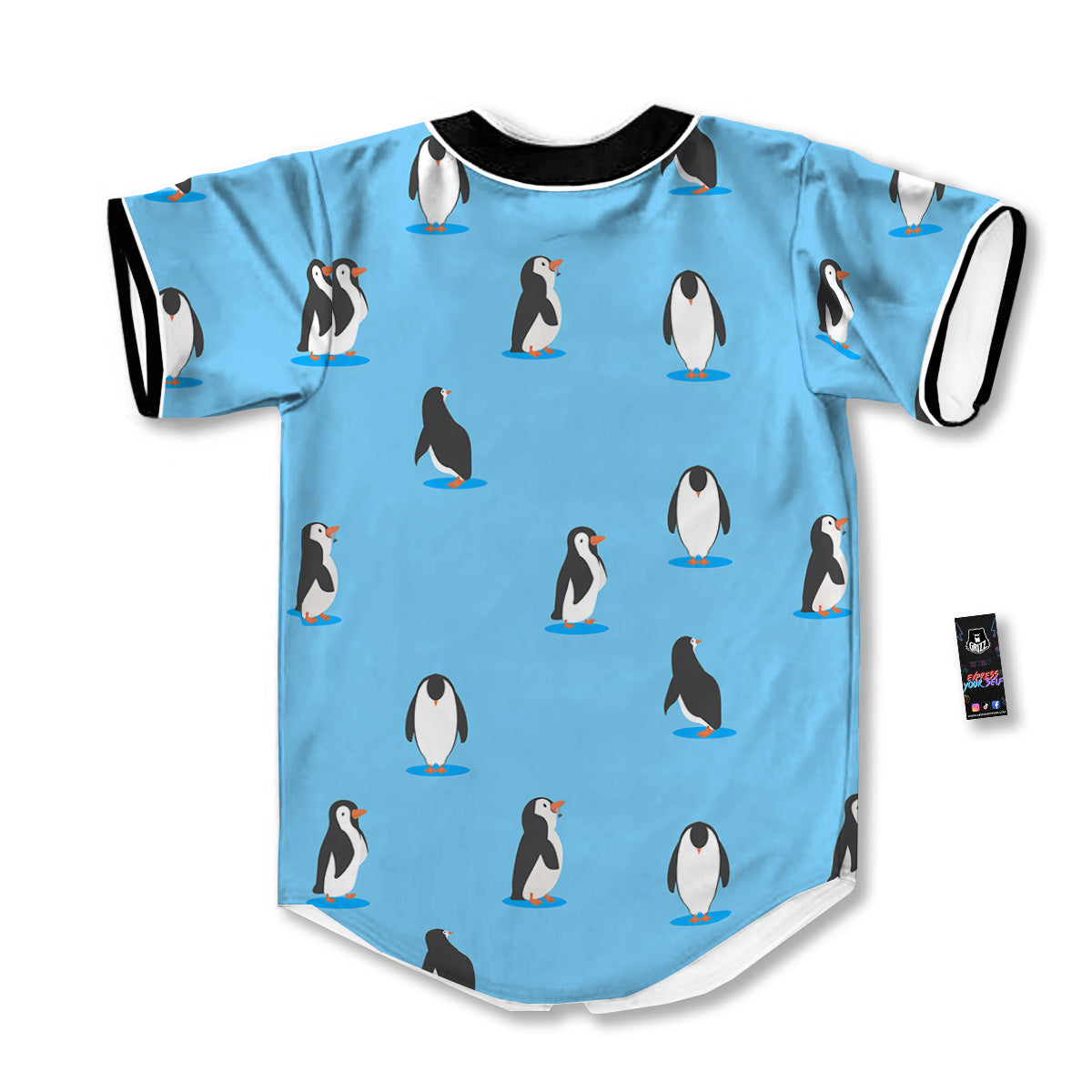 Blue Cute Penguin Print Pattern Baseball Jersey-grizzshop