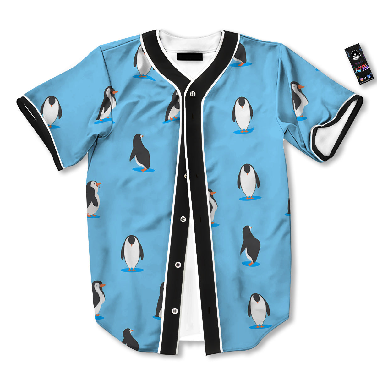Blue Cute Penguin Print Pattern Baseball Jersey-grizzshop