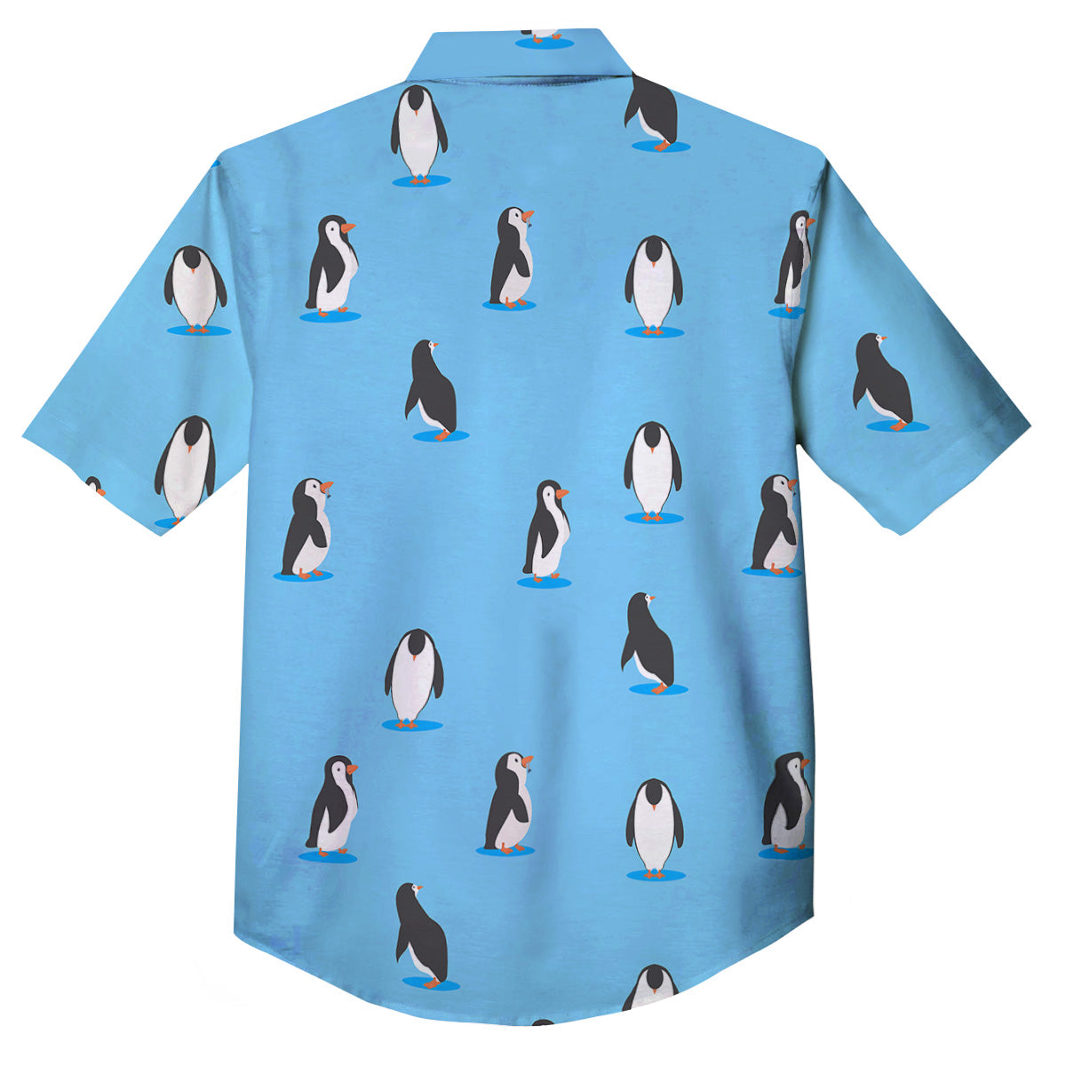 Blue Cute Penguin Print Pattern Button Up Shirt-grizzshop