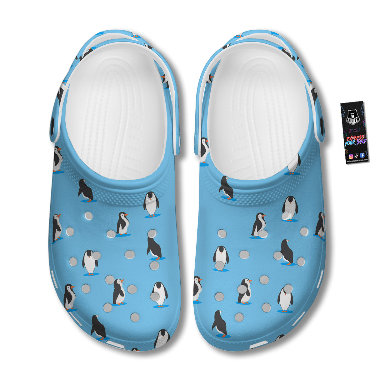 Blue Cute Penguin Print Pattern Clog-grizzshop