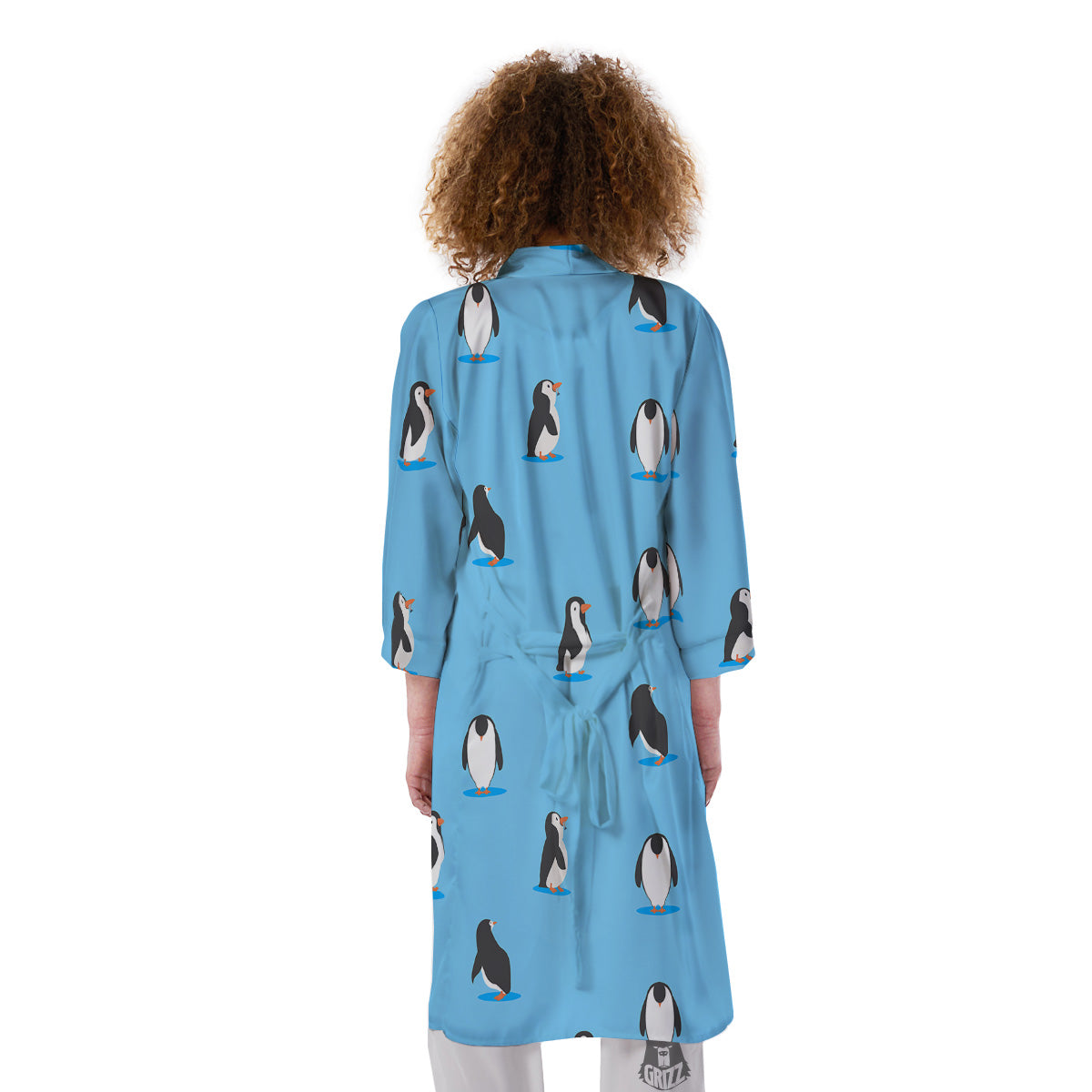 Blue Cute Penguin Print Pattern Kimono-grizzshop