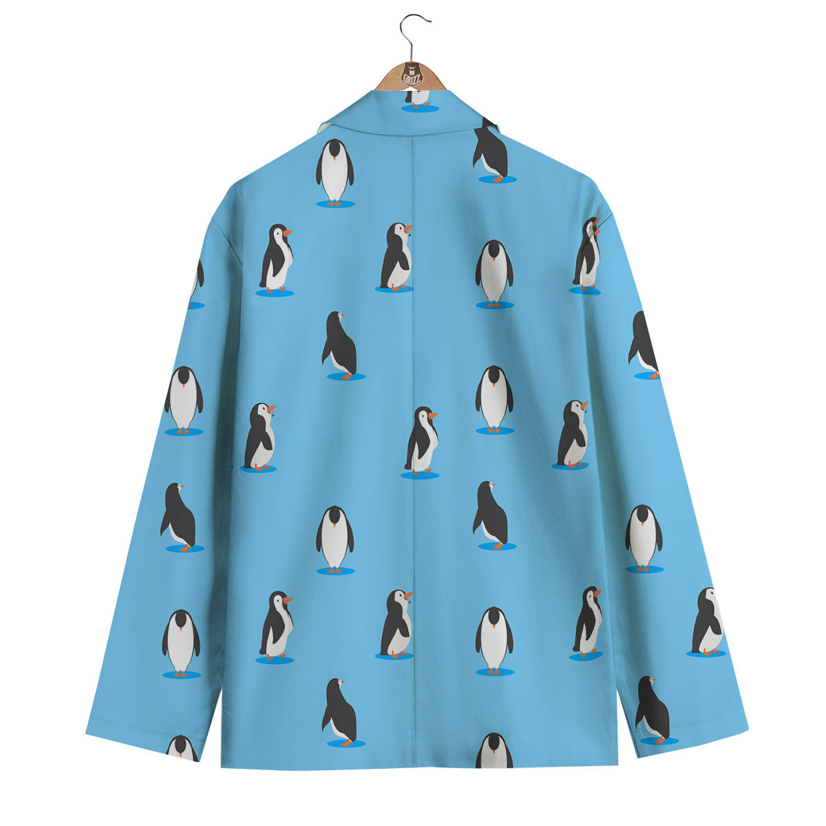 Blue Cute Penguin Print Pattern Men's Blazer-grizzshop