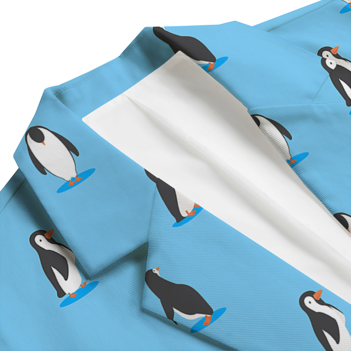 Blue Cute Penguin Print Pattern Men's Blazer-grizzshop
