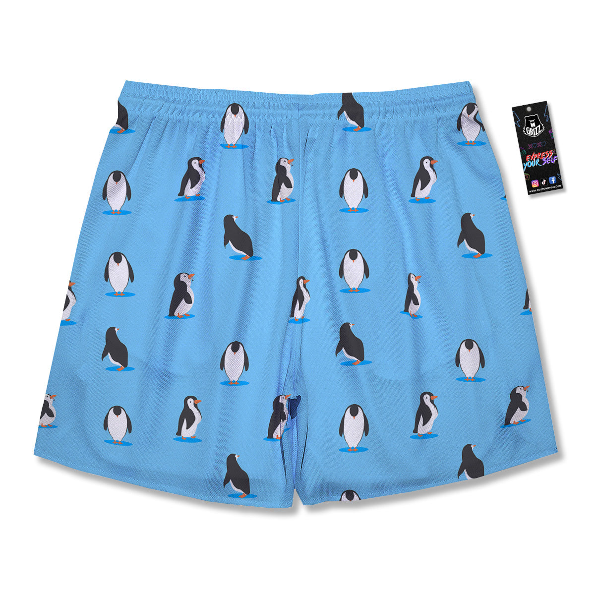 Blue Cute Penguin Print Pattern Men's Running Shorts-grizzshop