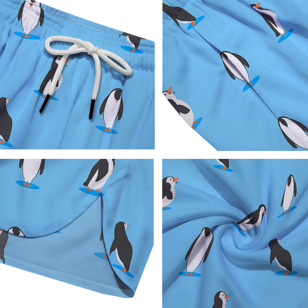 Blue Cute Penguin Print Pattern Men's Running Shorts-grizzshop