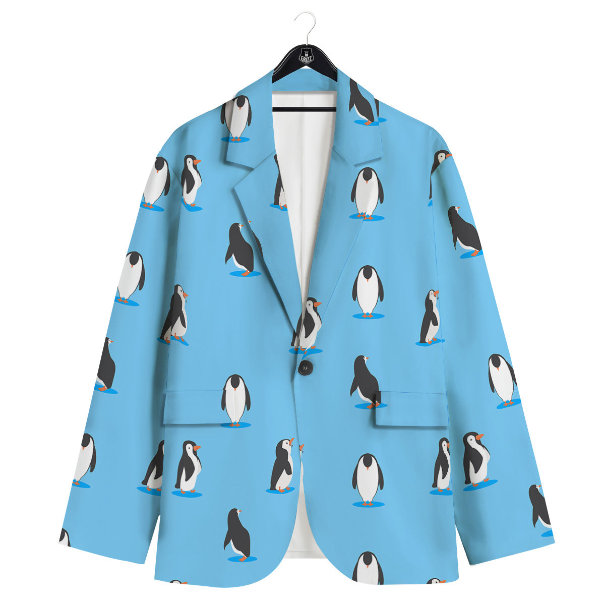 Blue Cute Penguin Print Pattern Men's Sport Coat-grizzshop