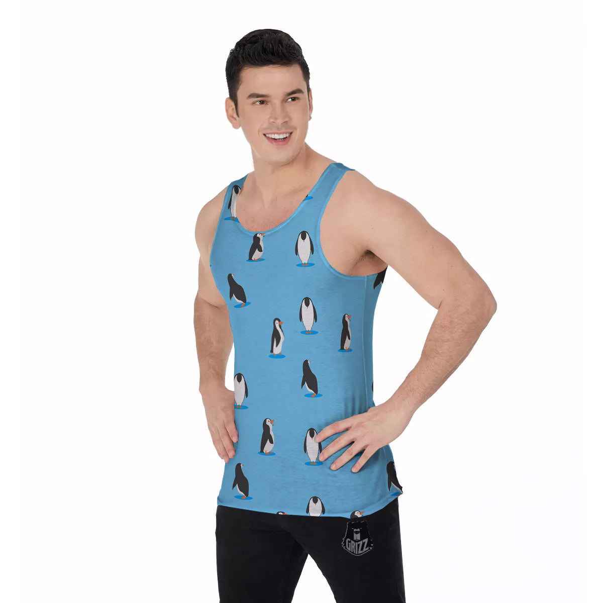 Blue Cute Penguin Print Pattern Men's Tank Top-grizzshop