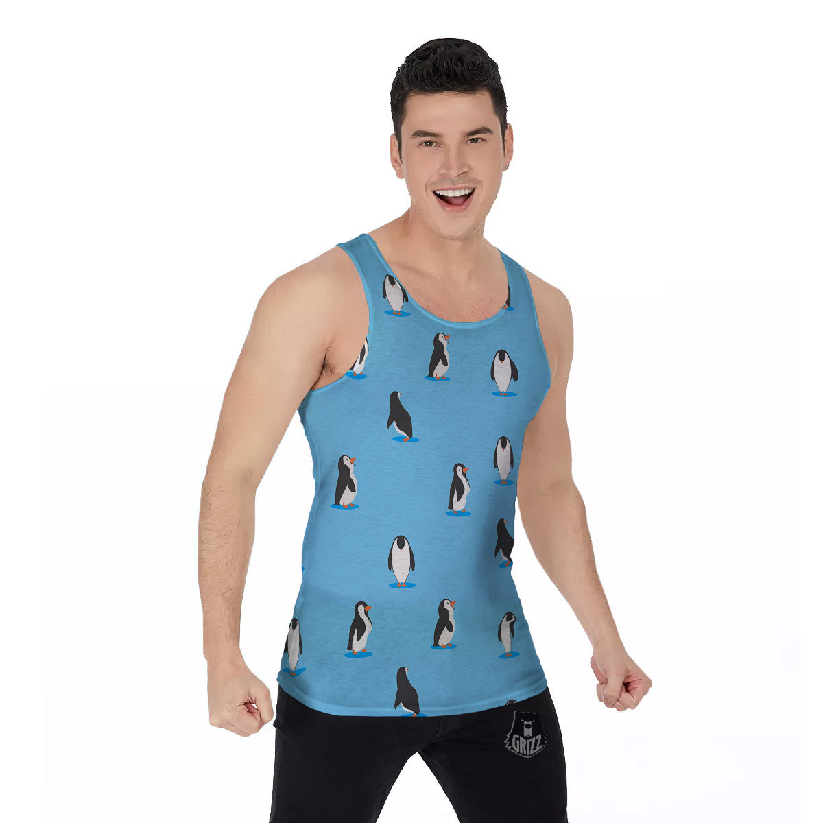 Blue Cute Penguin Print Pattern Men's Tank Top-grizzshop