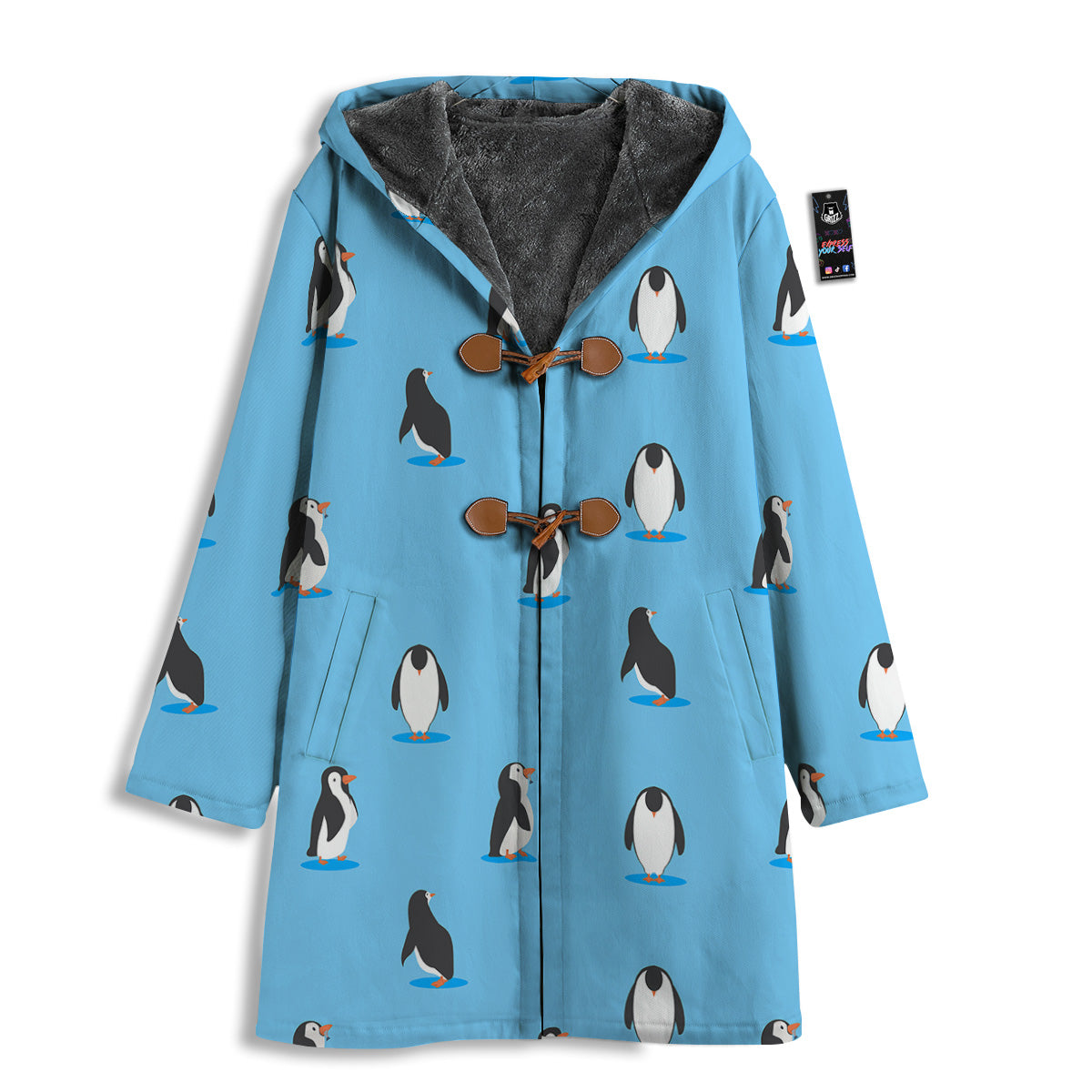 Blue Cute Penguin Print Pattern Men's Windbreaker Jacket-grizzshop