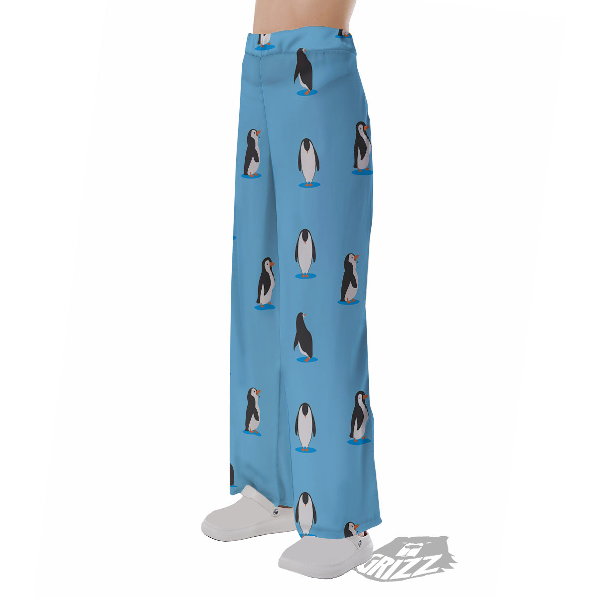 Blue Cute Penguin Print Pattern Pajama Pants-grizzshop