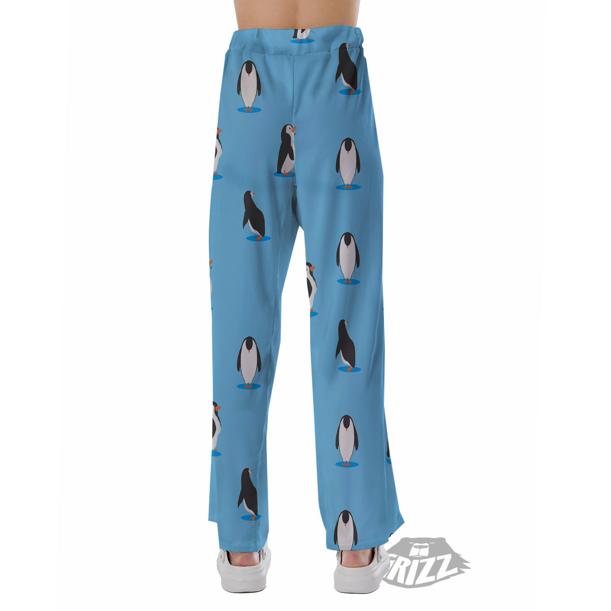 Blue Cute Penguin Print Pattern Pajama Pants-grizzshop
