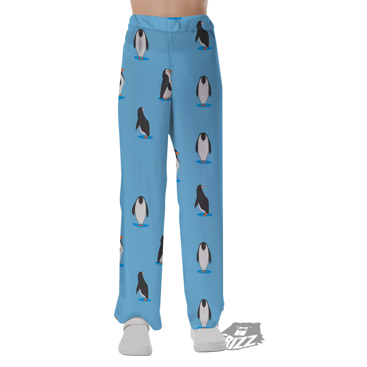 Blue Cute Penguin Print Pattern Pajama Pants-grizzshop