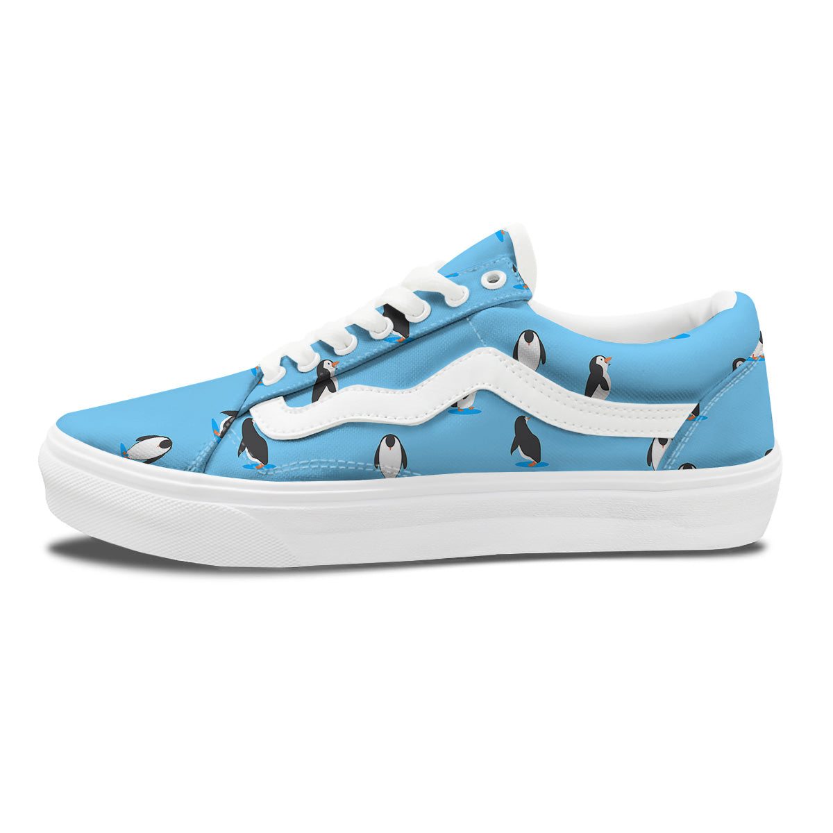Blue Cute Penguin Print Pattern Skate Shoes-grizzshop