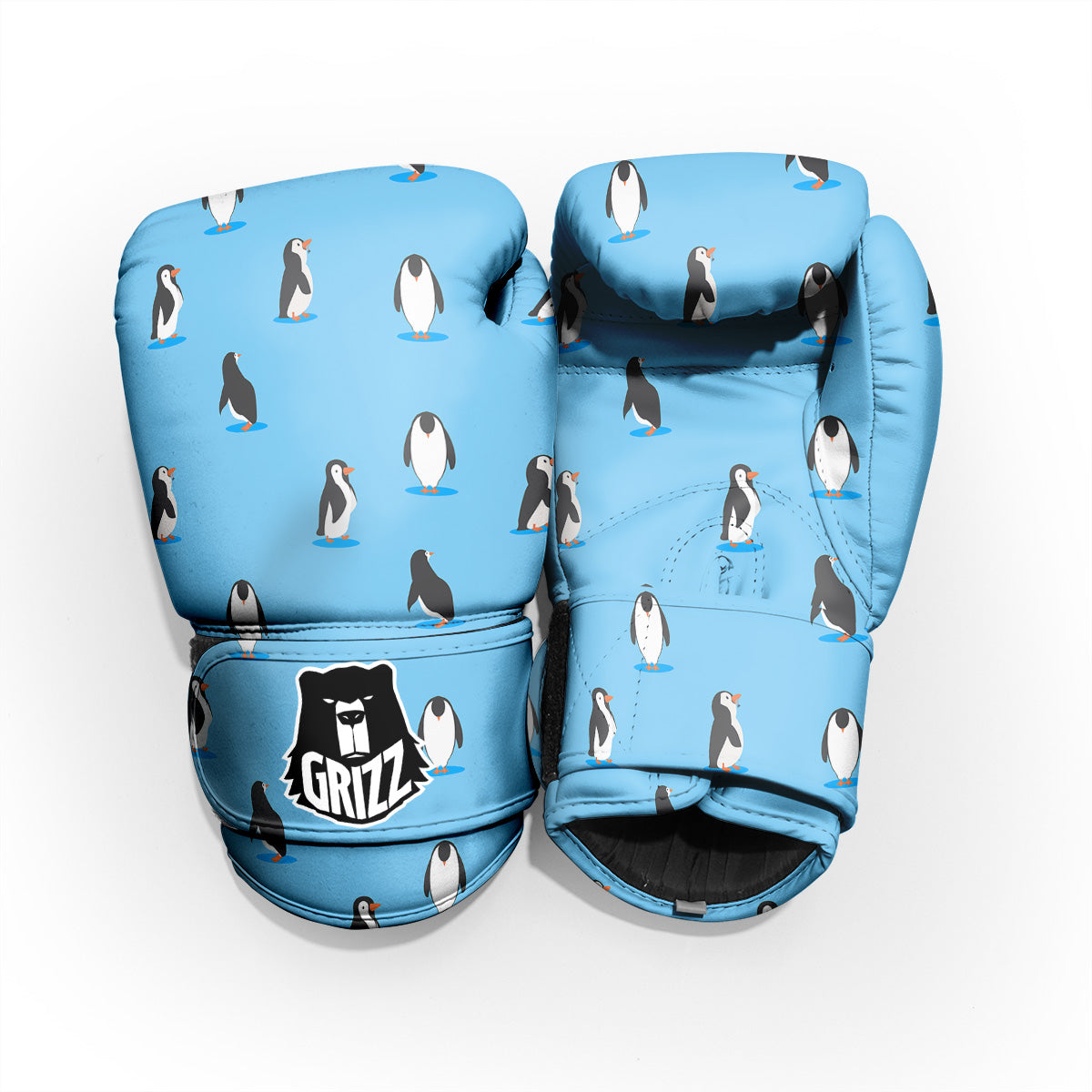 Blue Cute Penguin Print Pattern Pro Boxing Glove
