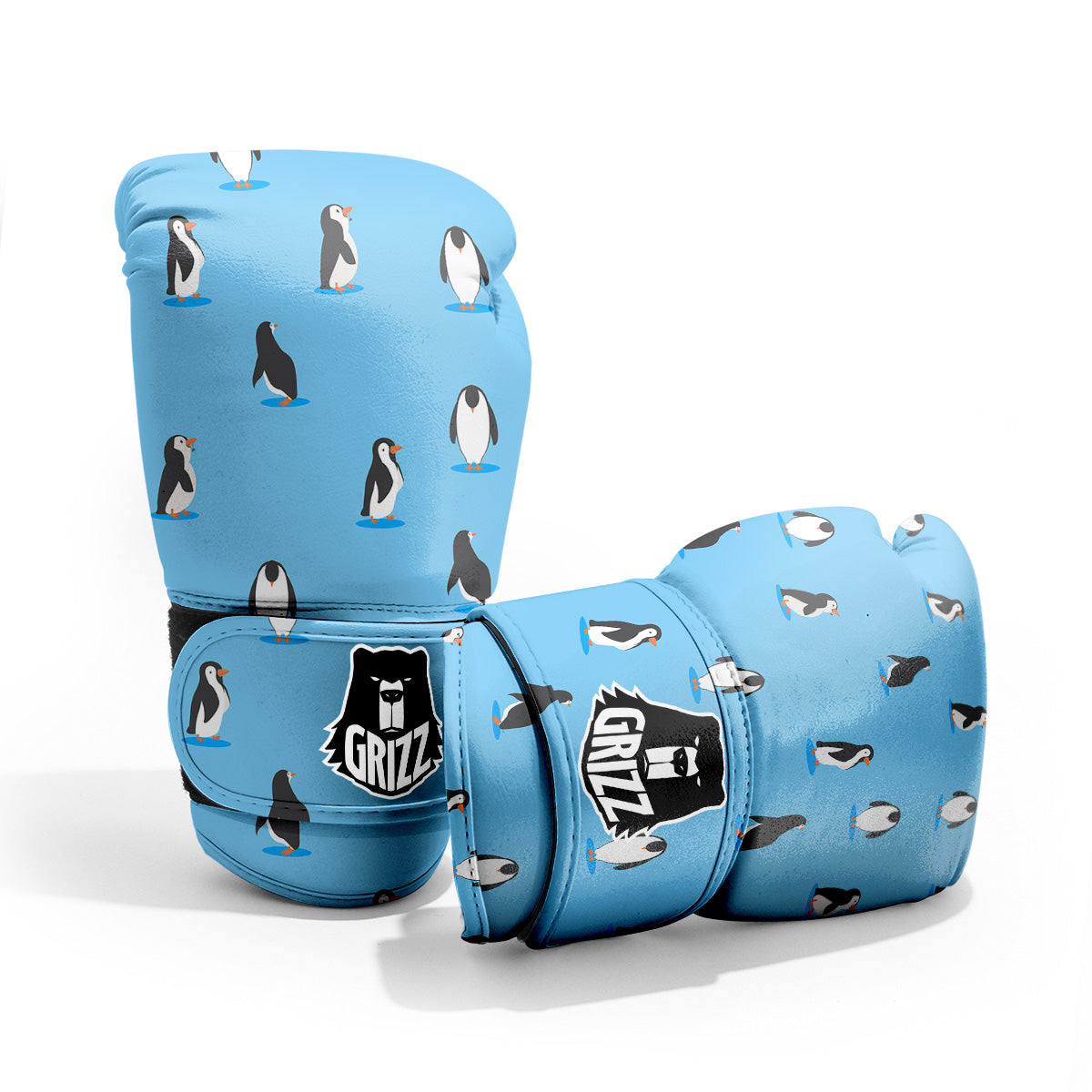 Blue Cute Penguin Print Pattern Pro Boxing Glove