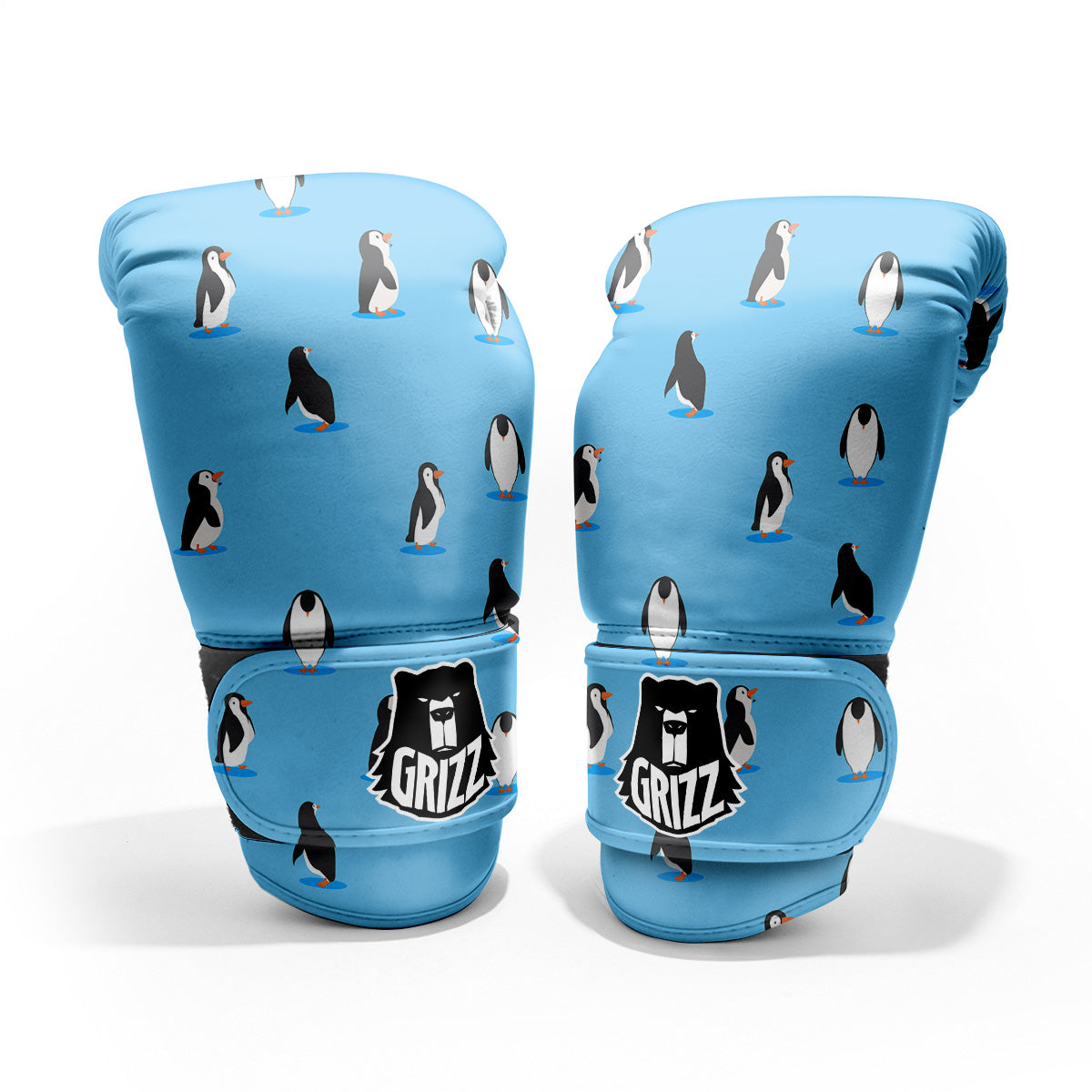 Blue Cute Penguin Print Pattern Pro Boxing Glove