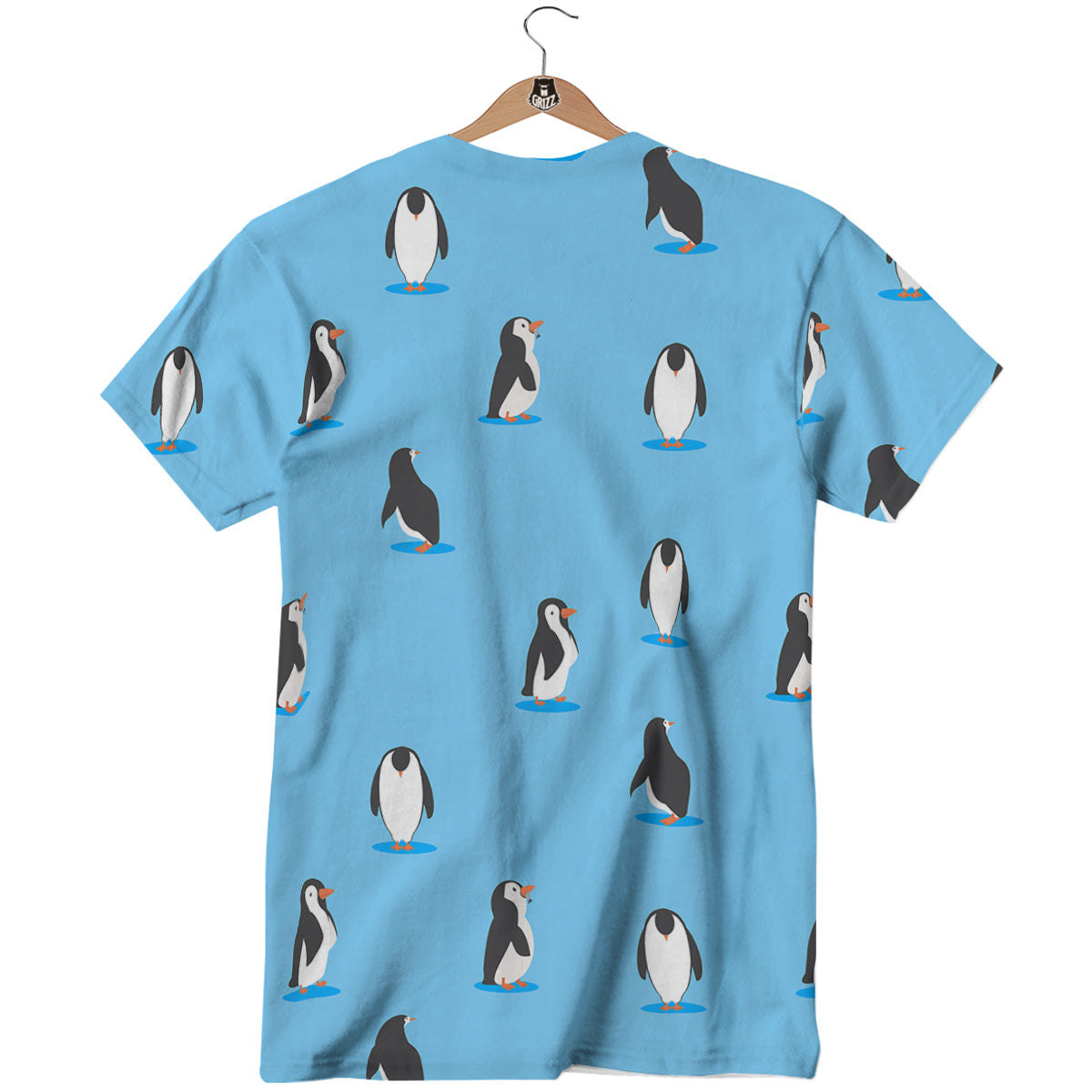 Blue Cute Penguin Print Pattern T-Shirt-grizzshop