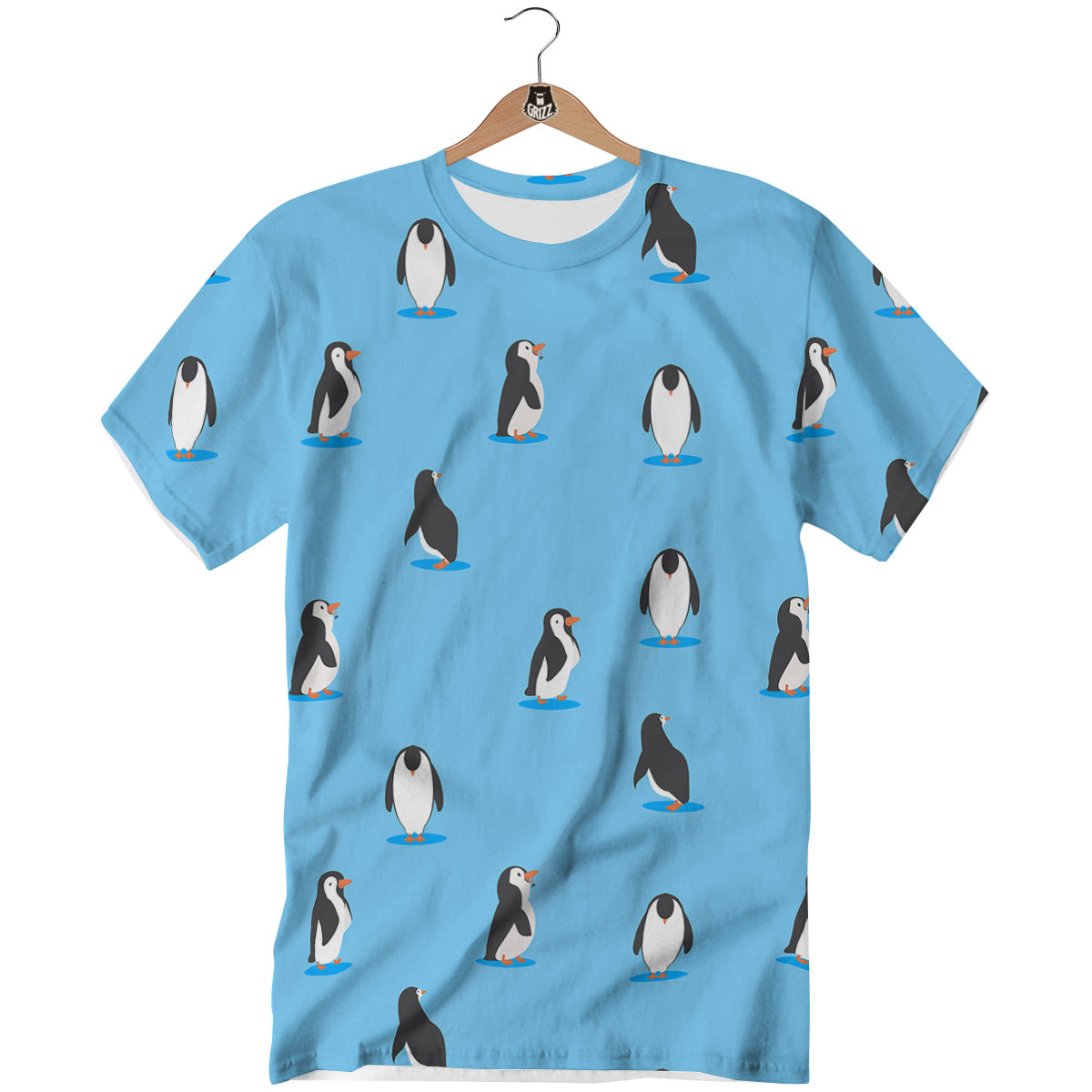 Blue Cute Penguin Print Pattern T-Shirt-grizzshop