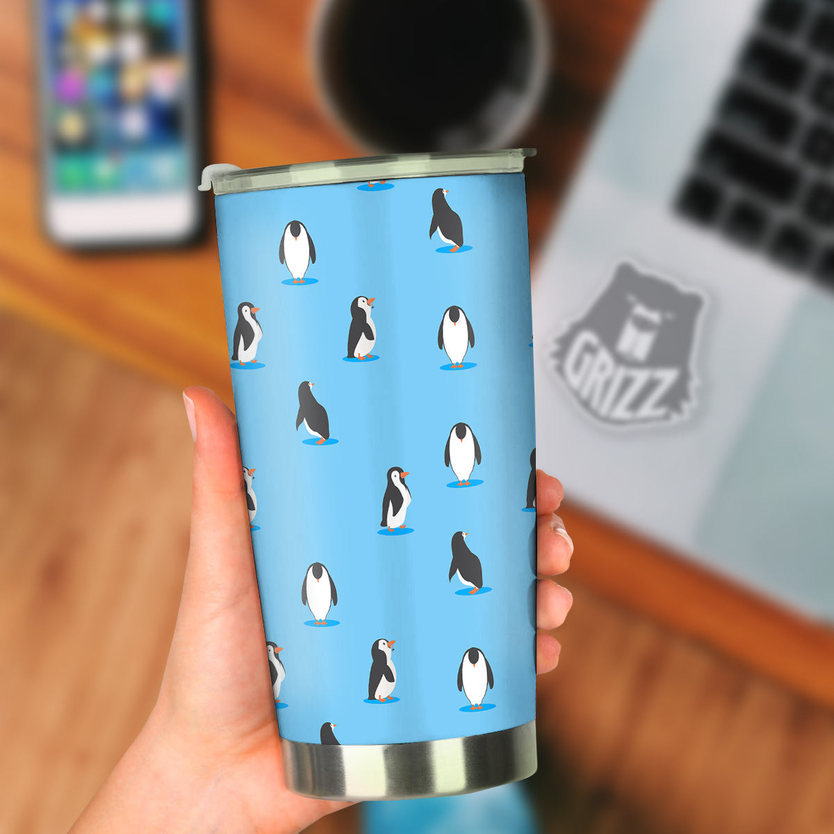 Blue Cute Penguin Print Pattern Tumbler-grizzshop