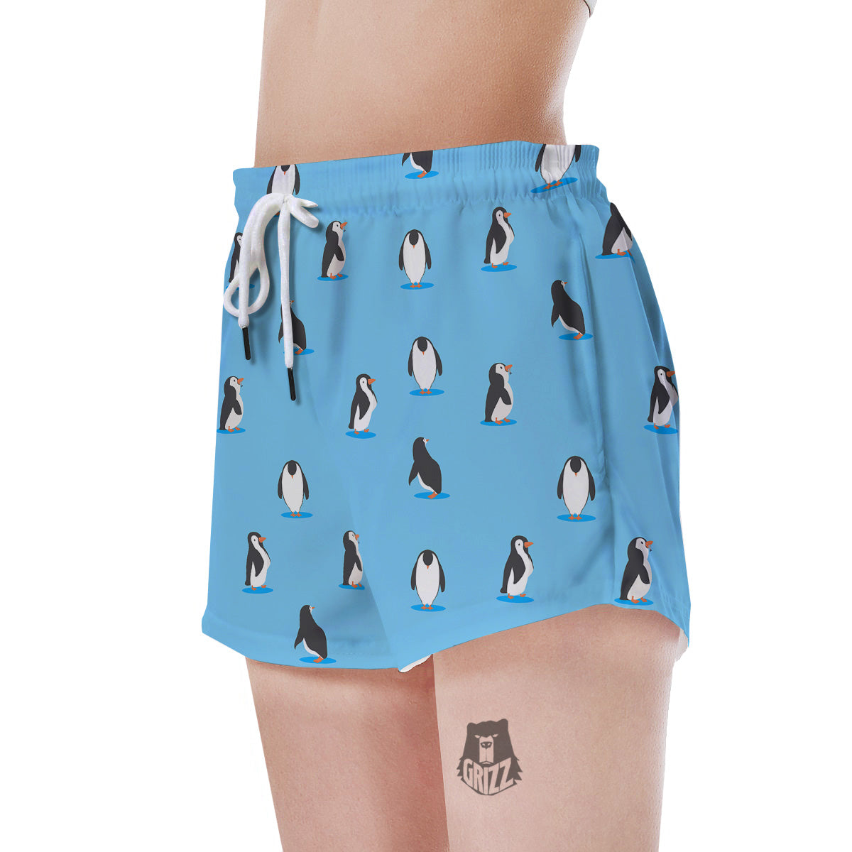Blue Cute Penguin Print Pattern Women's Shorts-grizzshop