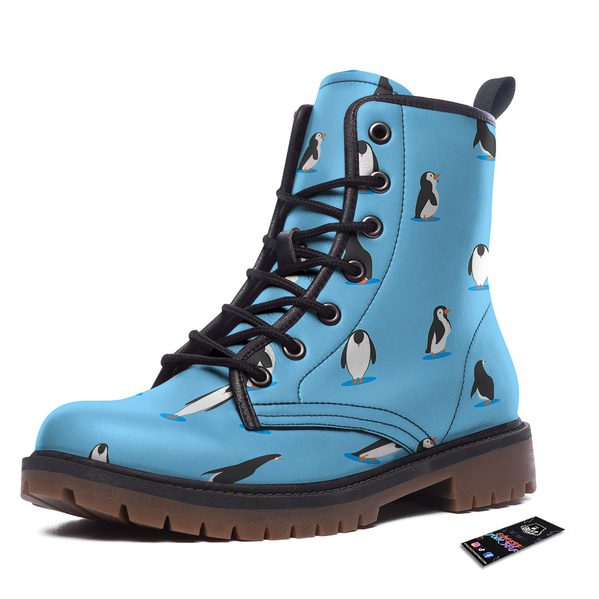 Blue Cute Penguin Print Pattern Work Boots-grizzshop