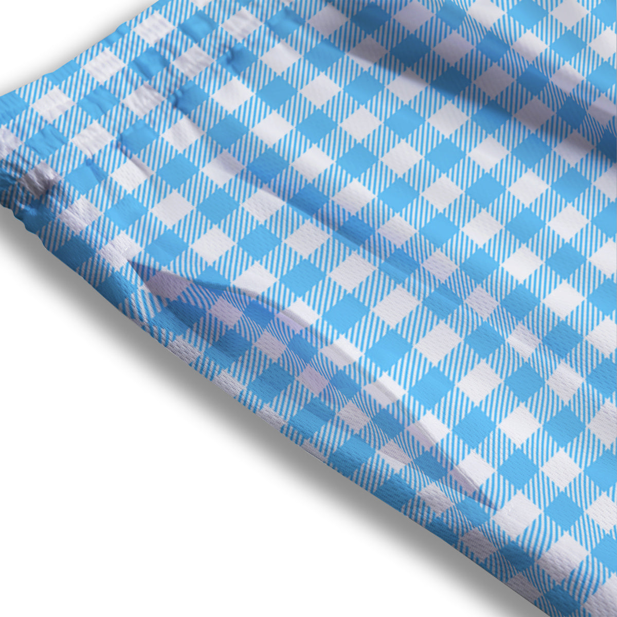 Blue Cyan And White Gingham Print Mesh Shorts