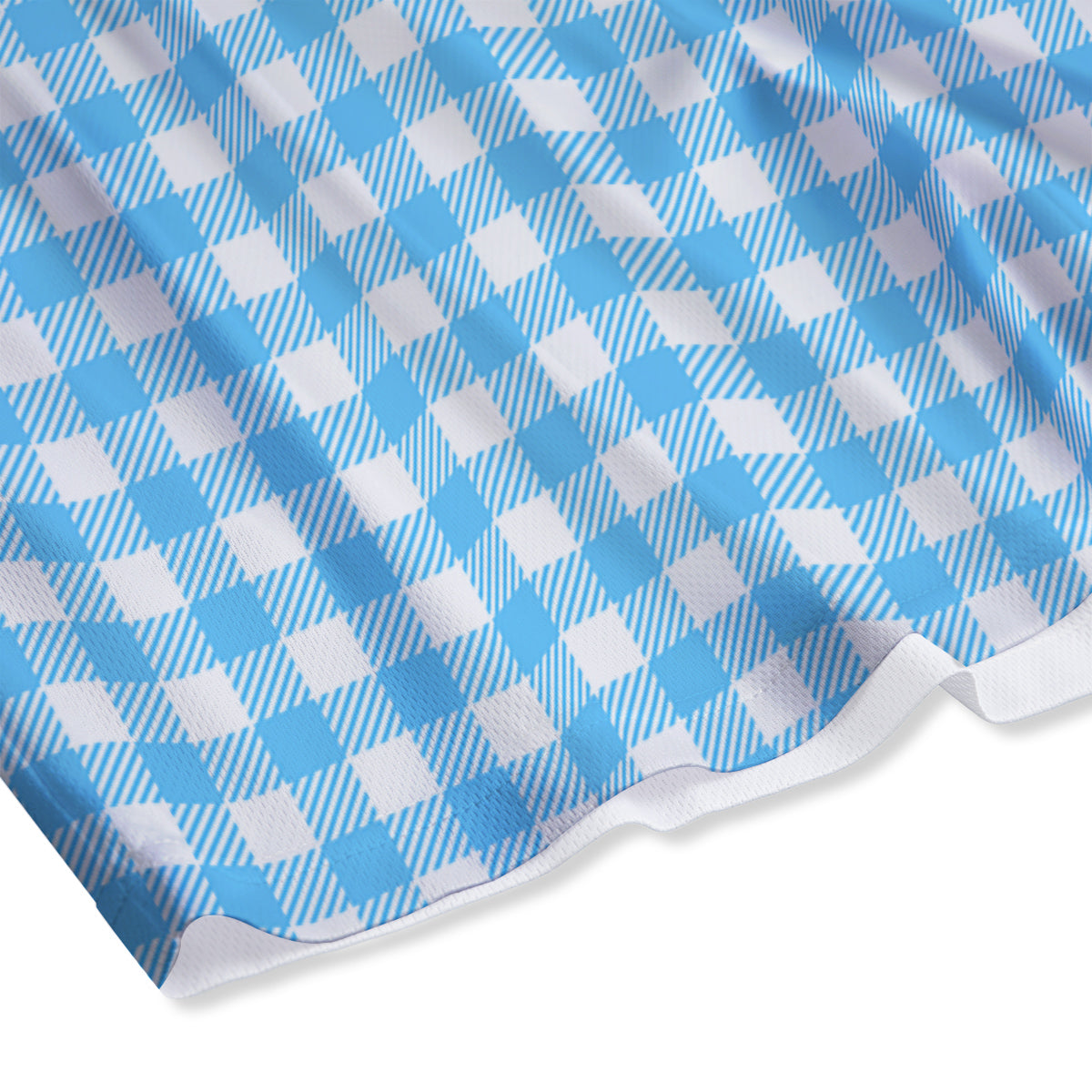 Blue Cyan And White Gingham Print Mesh Shorts