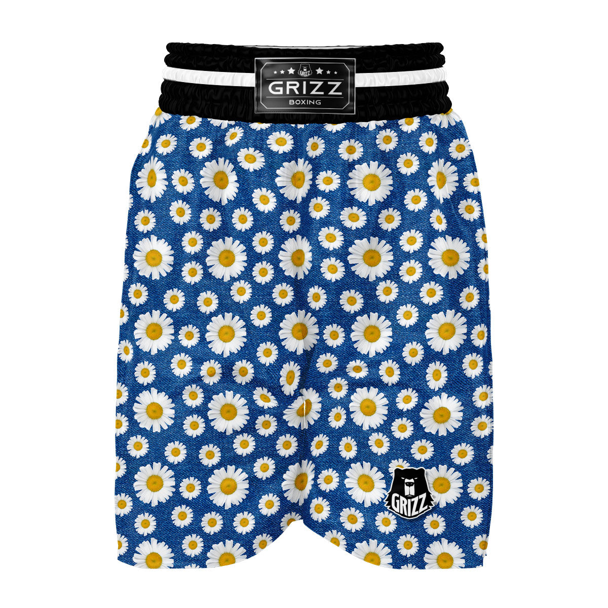 Blue Daisy Print Boxing Shorts-grizzshop