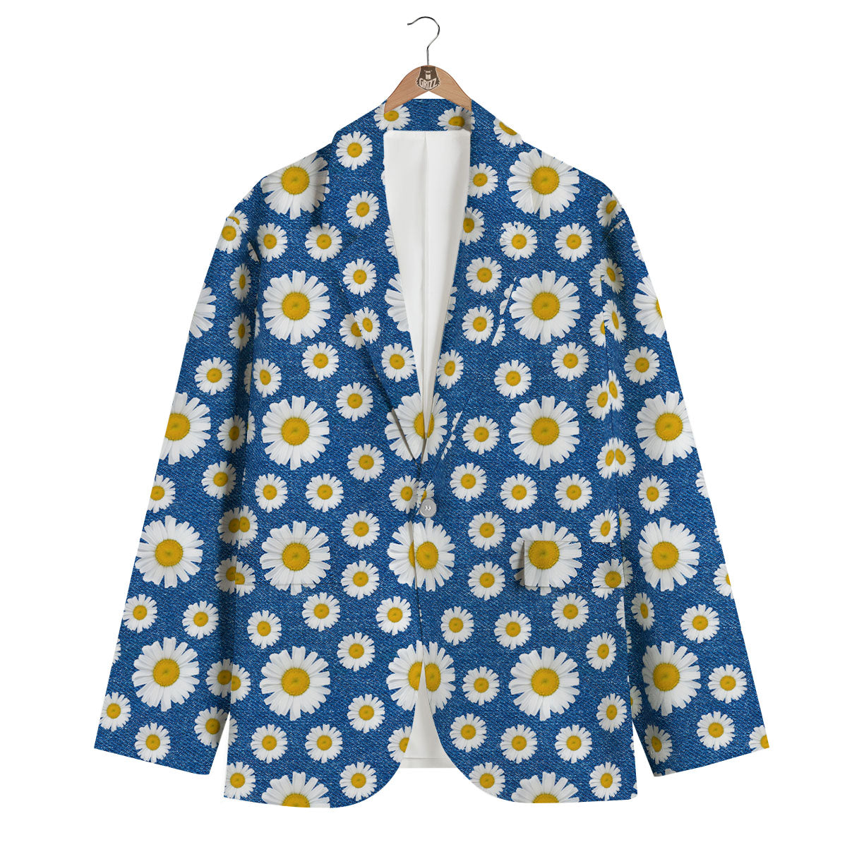 Blue Daisy Print Men's Blazer-grizzshop